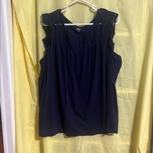 Crown & Ivy Blue Smocked Ruffled Sleeveless Blouse